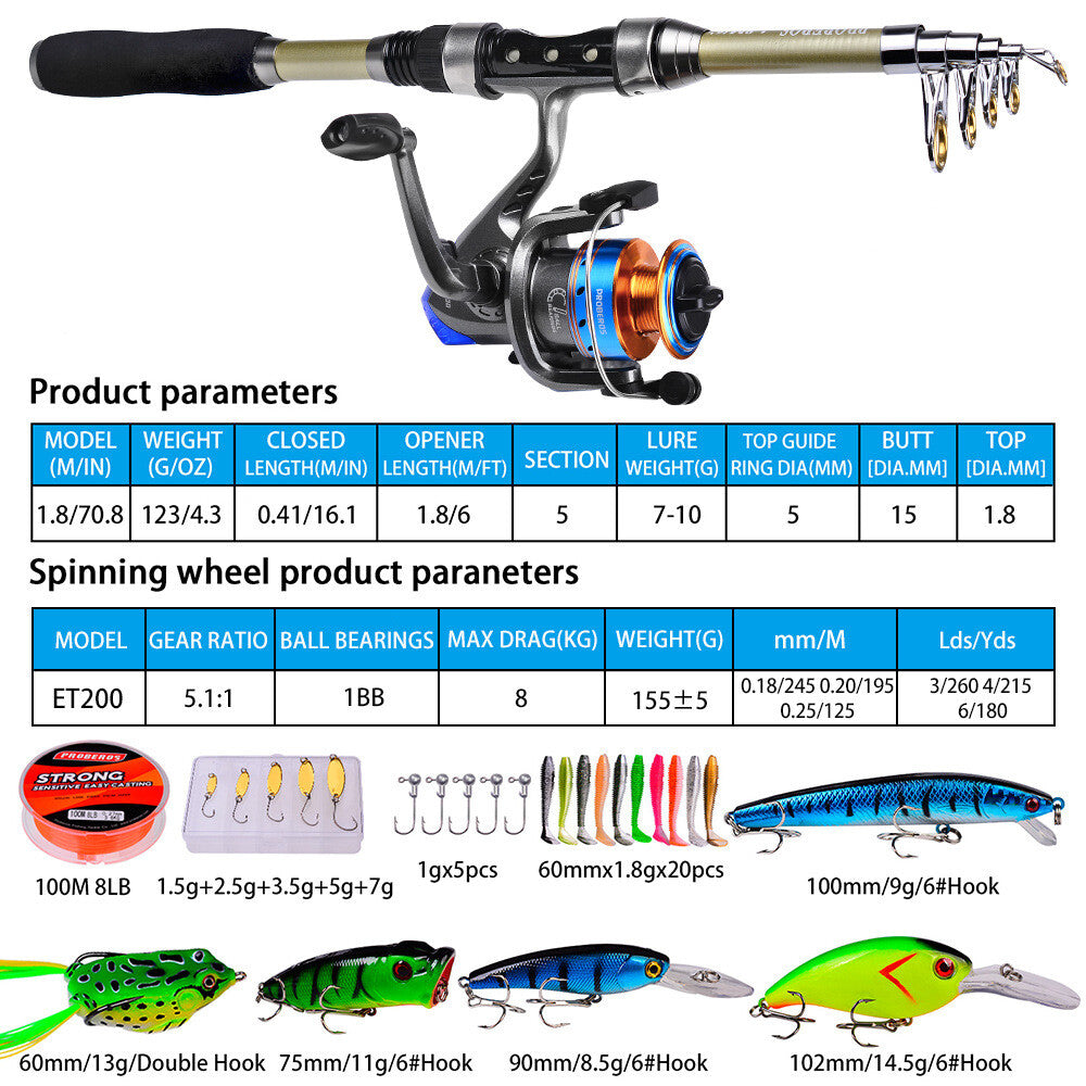BlueCurrent - Telescopic Fishing Rod and Reel Combo