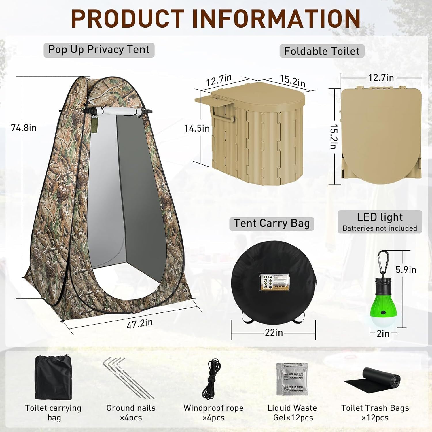 WildLoo - Portable Camping Toilet Kit with Privacy Tent