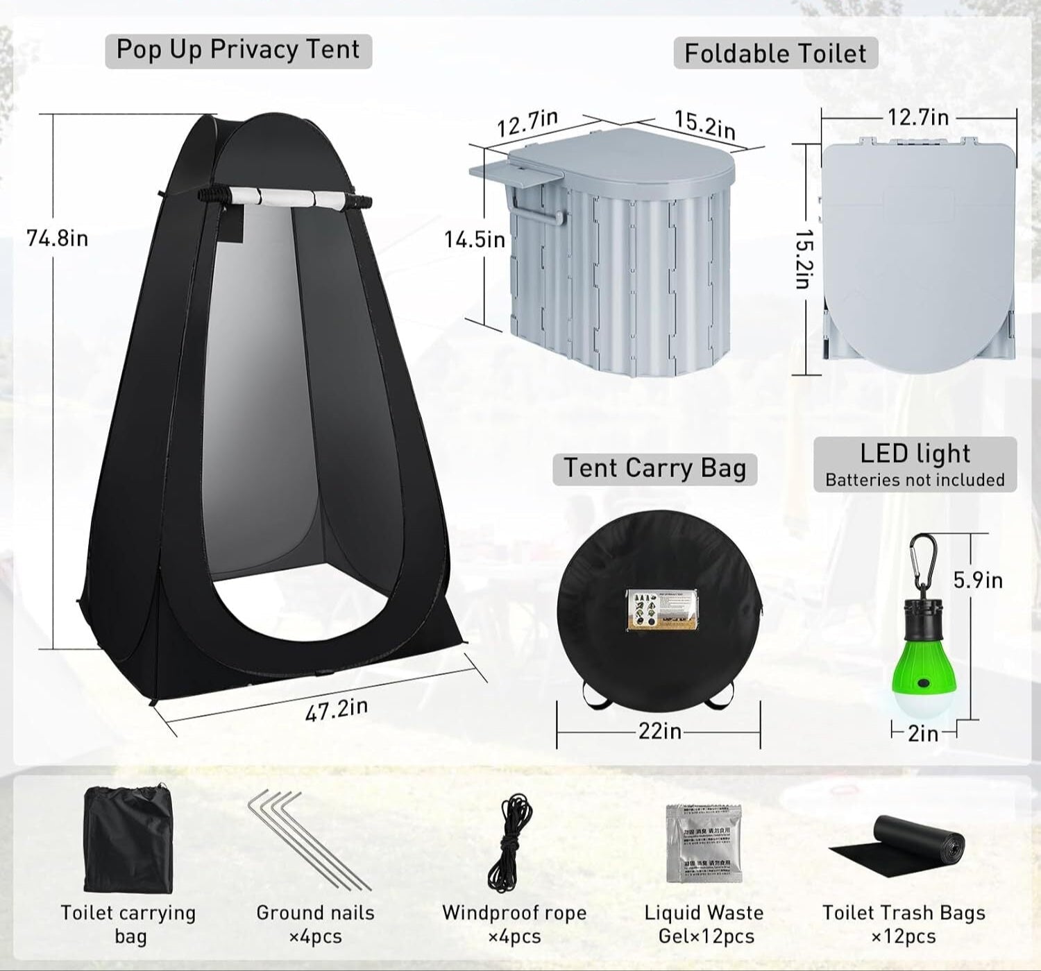 WildLoo - Portable Camping Toilet Kit with Privacy Tent